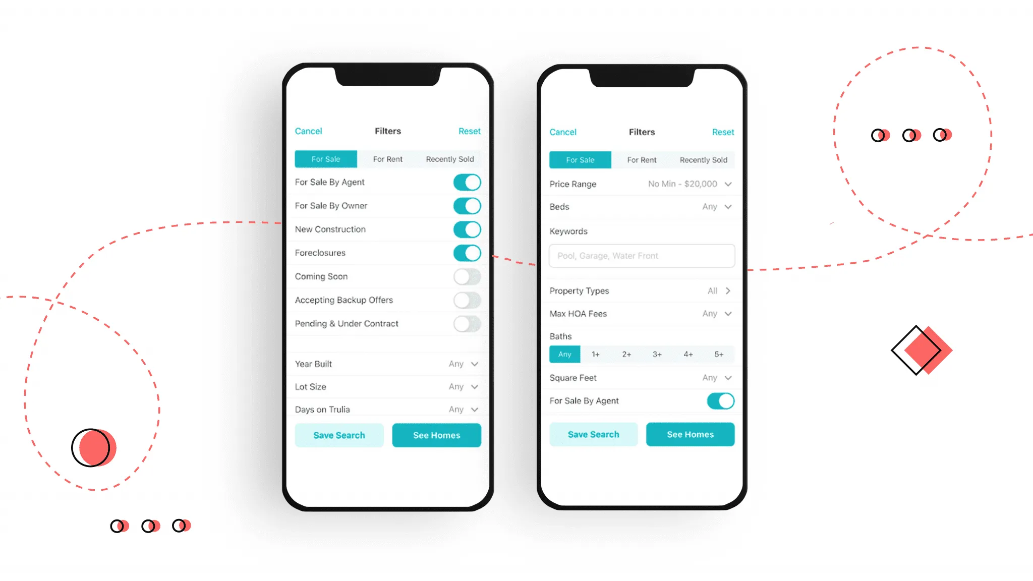 advanced search function of real estate mobile app design