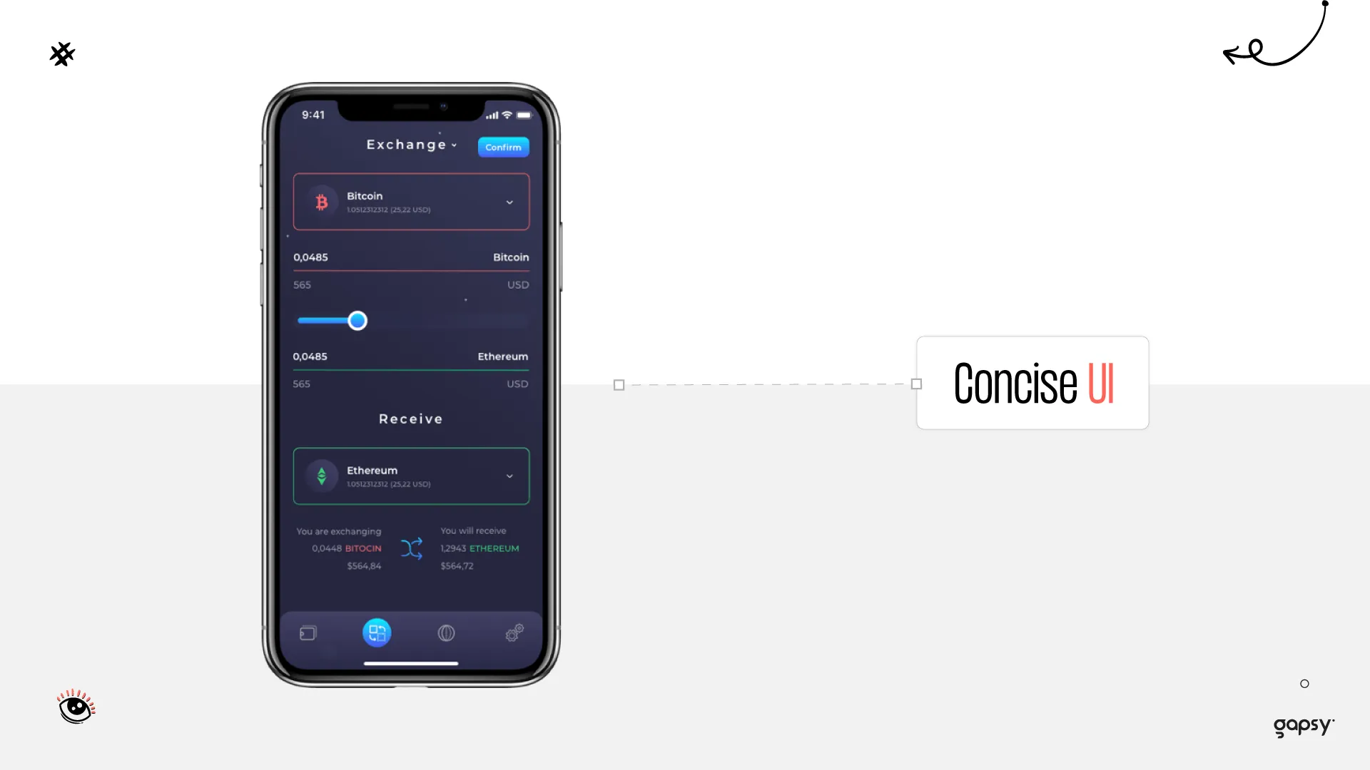 cryptocurrency app design concise ui