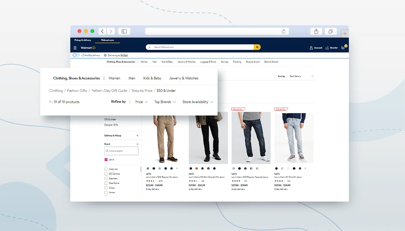 e-commerce website design breadcrumbs example