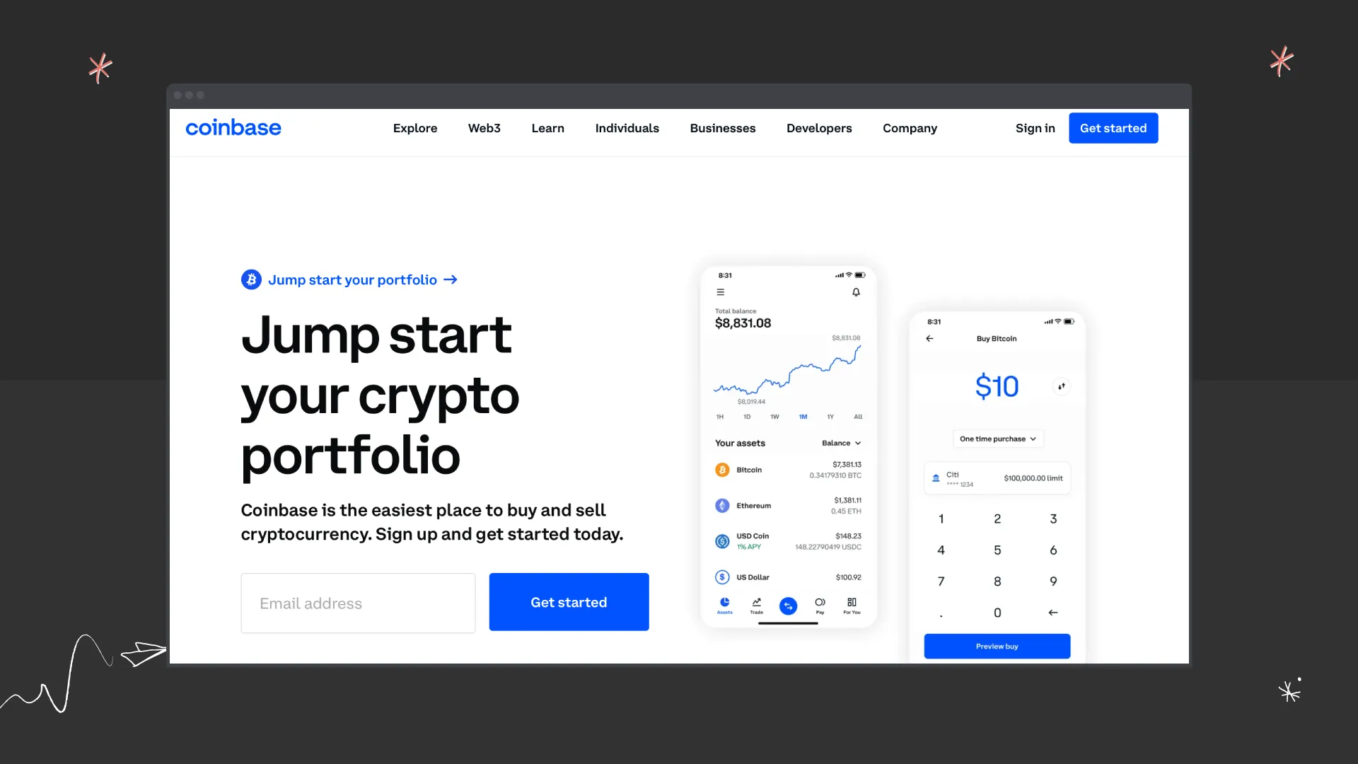 coinbase website design example