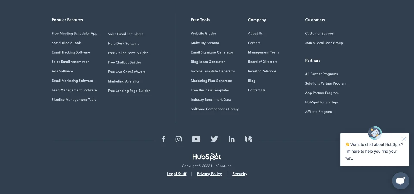 HubSpot's notice of copyright