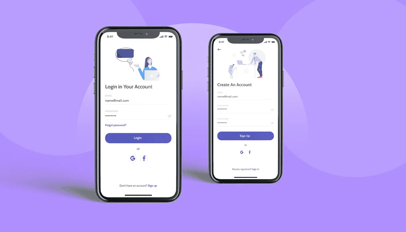 mobile app login and sign-up ui design screen